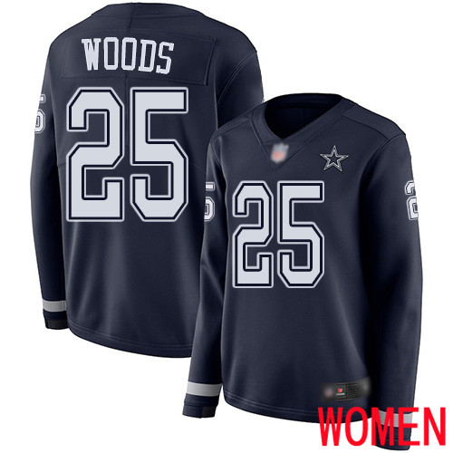 Women Dallas Cowboys Limited Navy Blue Xavier Woods #25 Therma Long Sleeve NFL Jersey